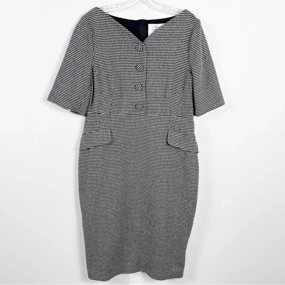 L.K. Bennett Nina Houndstooth Heart Midi Dress Size 14 Two Tone Black White - Picture 4 of 11
